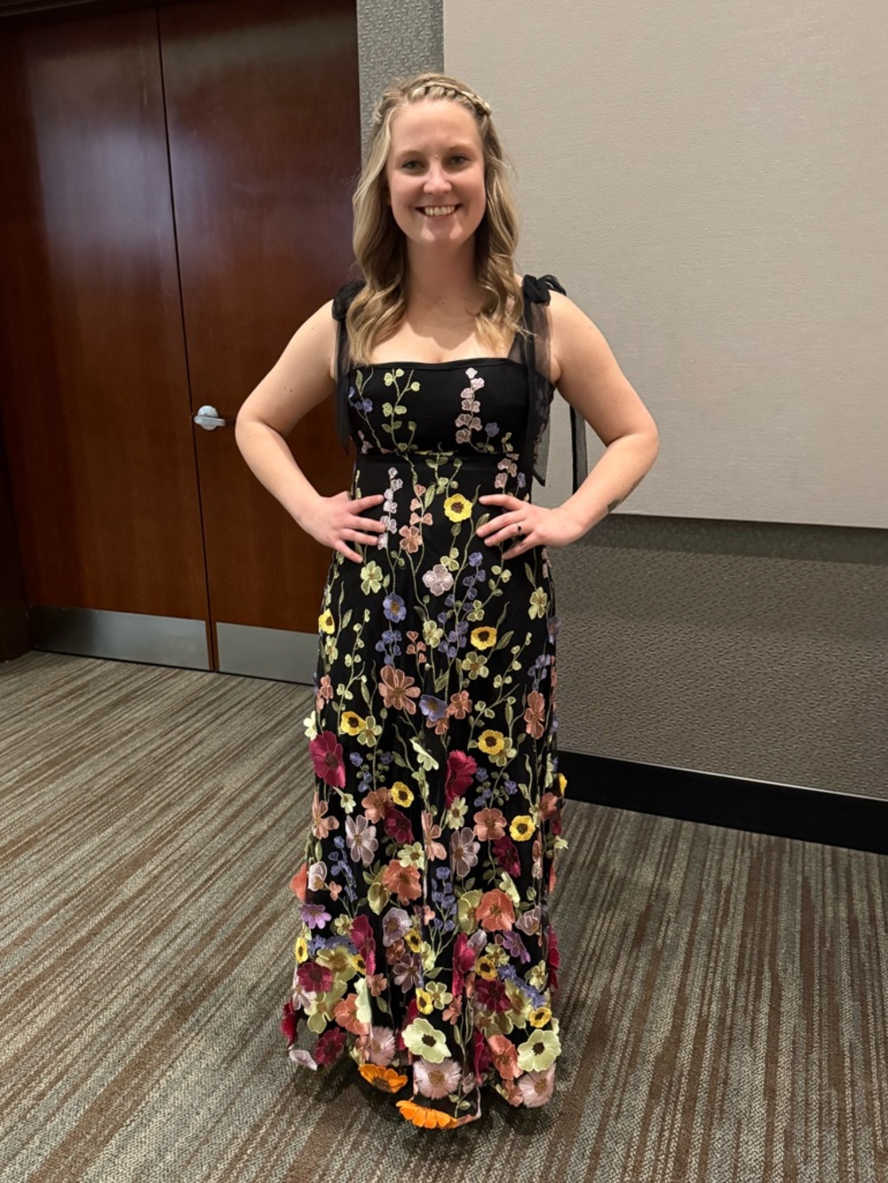 Lulu's Black Maxi Dress with Multicolor Floral Embroidery